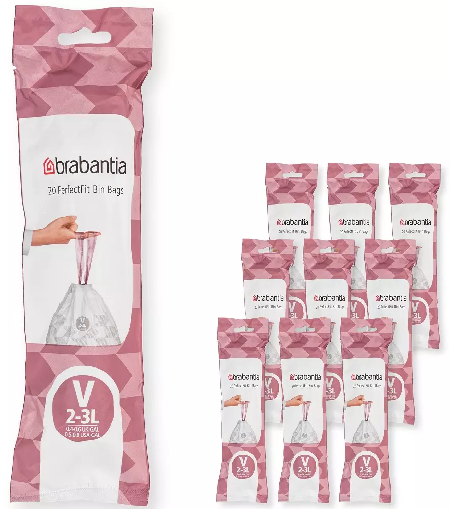 Brabantia PerfectFit szemeteszsák, V méret, 2-3L, Multipack 200 zsák, 10 tekercs, 20 zsák/tekercs - 137686