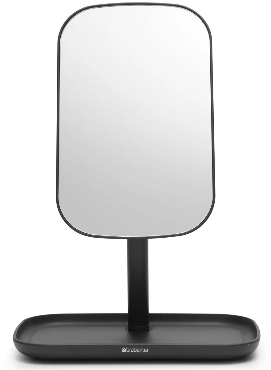 Brabantia ReNew Mirror with Storage Tray álló piperetükör alsó kozmetikai tálcával, szilikon betéttel, 360°-ban állítható üveg tükörrel, sötét szürke - 280702